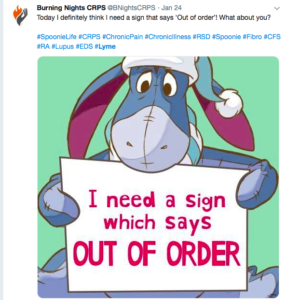 eeyore looks sad holding a sign saying out of order
